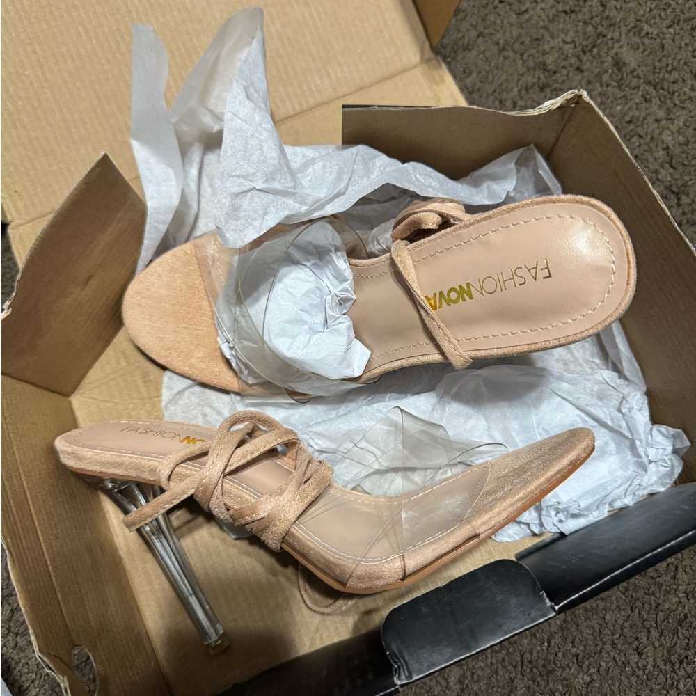 Fashion Nova Clear-Strap Nude Stiletto Heels